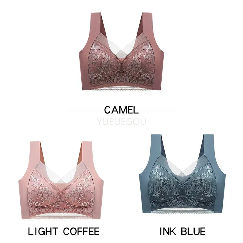 3 Pcs Women's Push Up Bralette Wireless Bras - 5cm Natural Lift, Seamless Lace Plus Size (L-6XL), No Underwire Comfort