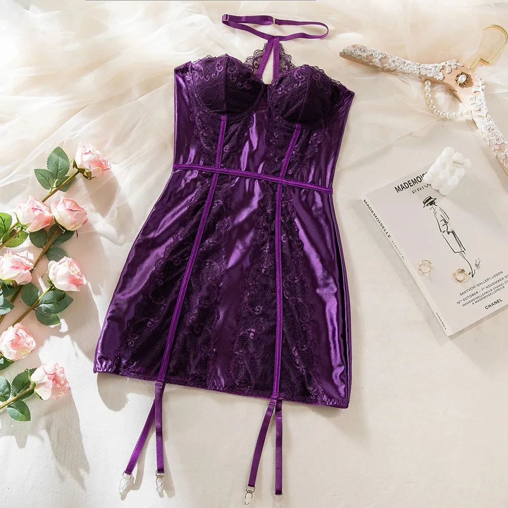 Women's Lingerie Sexy Nightwear Lace Spliced Sensual Night Dress Strapless Backless Babydolls Garter Club Sexy Erotic Costumes