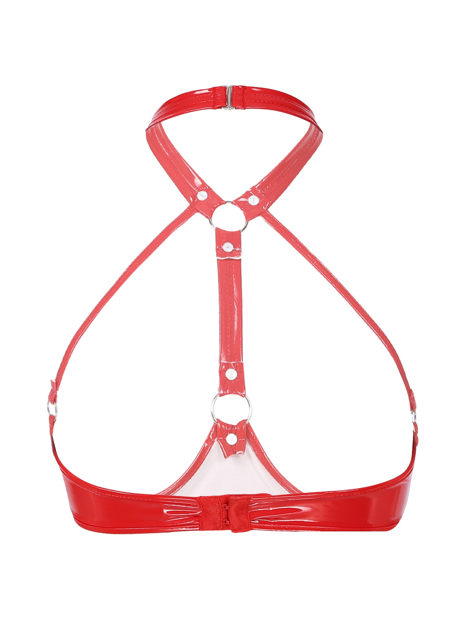 Lingerie Sexy Set Women Wetlook Patent Leather Wire-free Open Cup Sexy Bra with Ruffle Built-in Thongs Garter Belt Mini Skirts