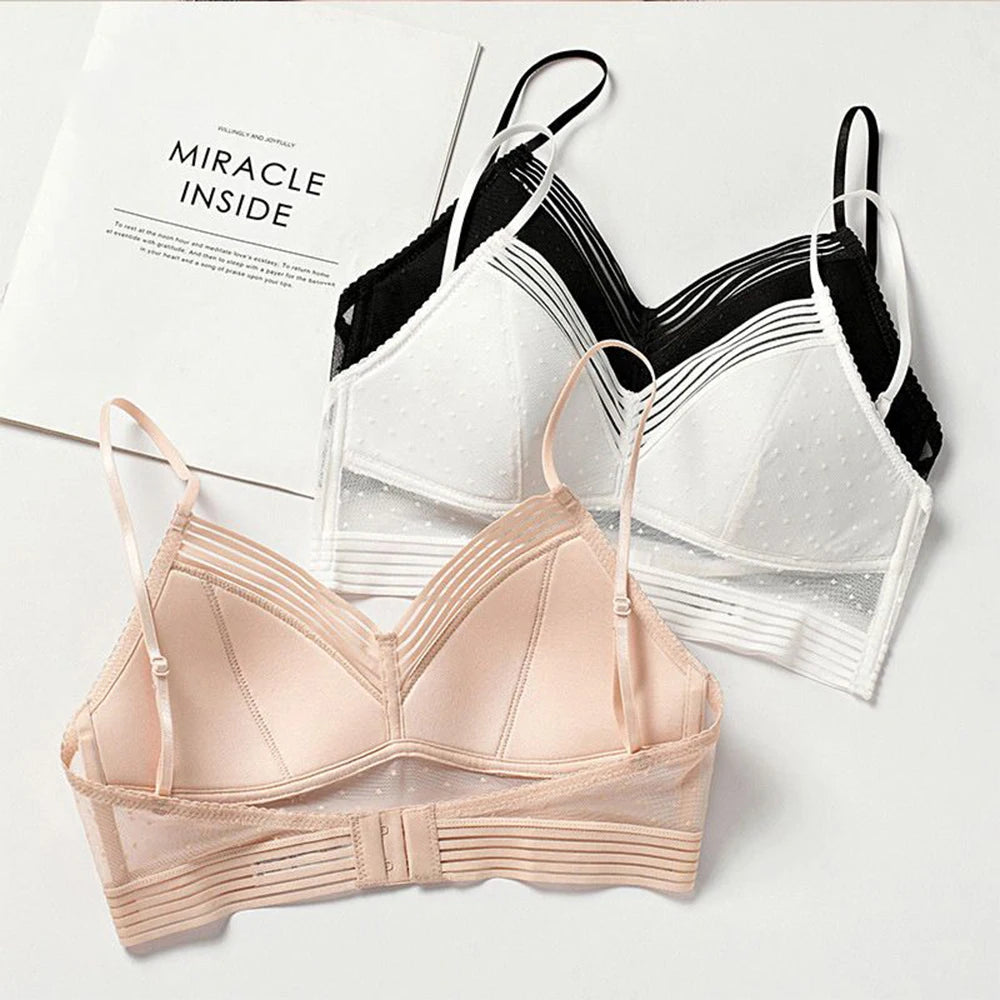 Low Back Bras For Women Seamless Invisible Backless Bra Polka Dot Mesh Bralette Ladies Wireless Brassiere