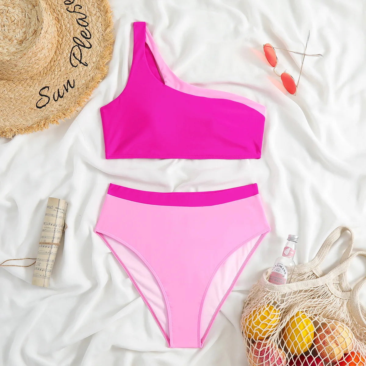 Bikini 2023 Women High Waist Swimsuit Sexy One Shoulder Beachwear Push Up Bathing Suit Cutout Swimwear Two Piece Swimsuit Women