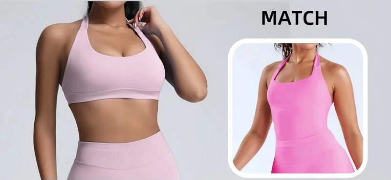 Sports Bra Women Halter Neck Open Back Seamless Yoga Bras Breathable Elastic Top Gym Running Workout Fitness Sports Bras
