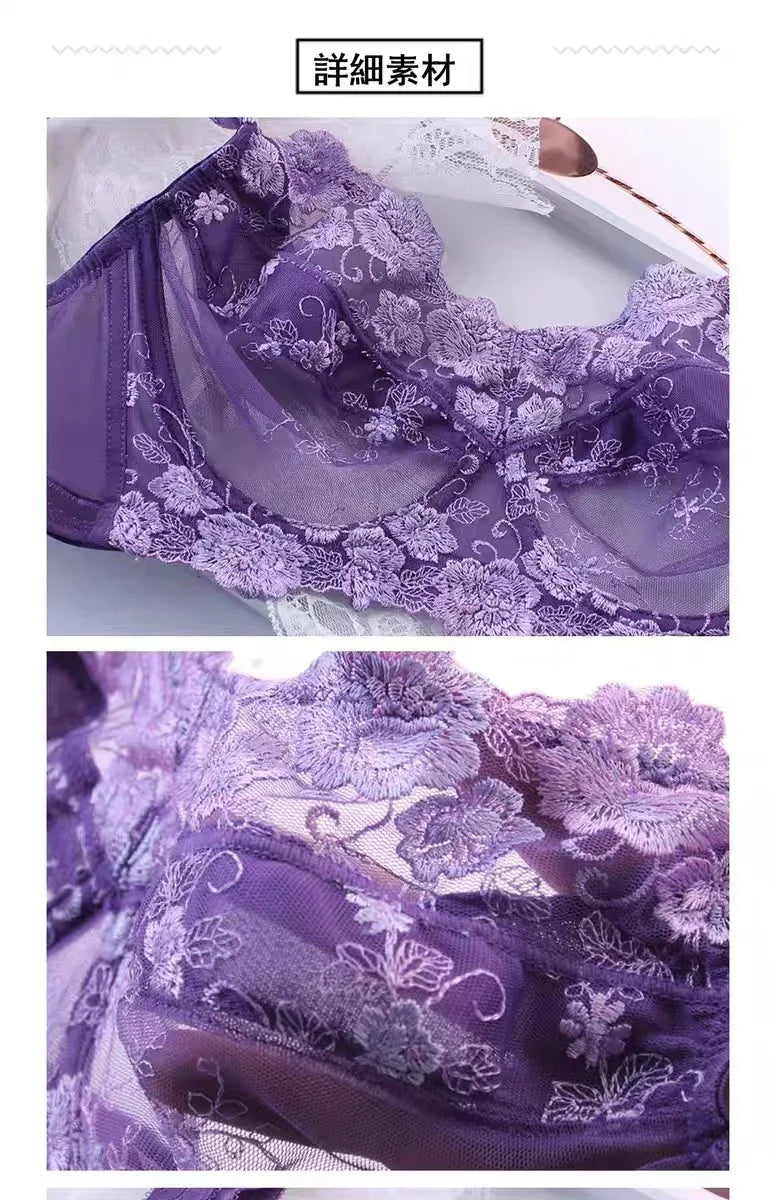Full Coverage Plus Size Women Sexy Lace Bra Underwire Embroidery Brassiere 75 80 85 90 95 100 105 110 B C D E F G H