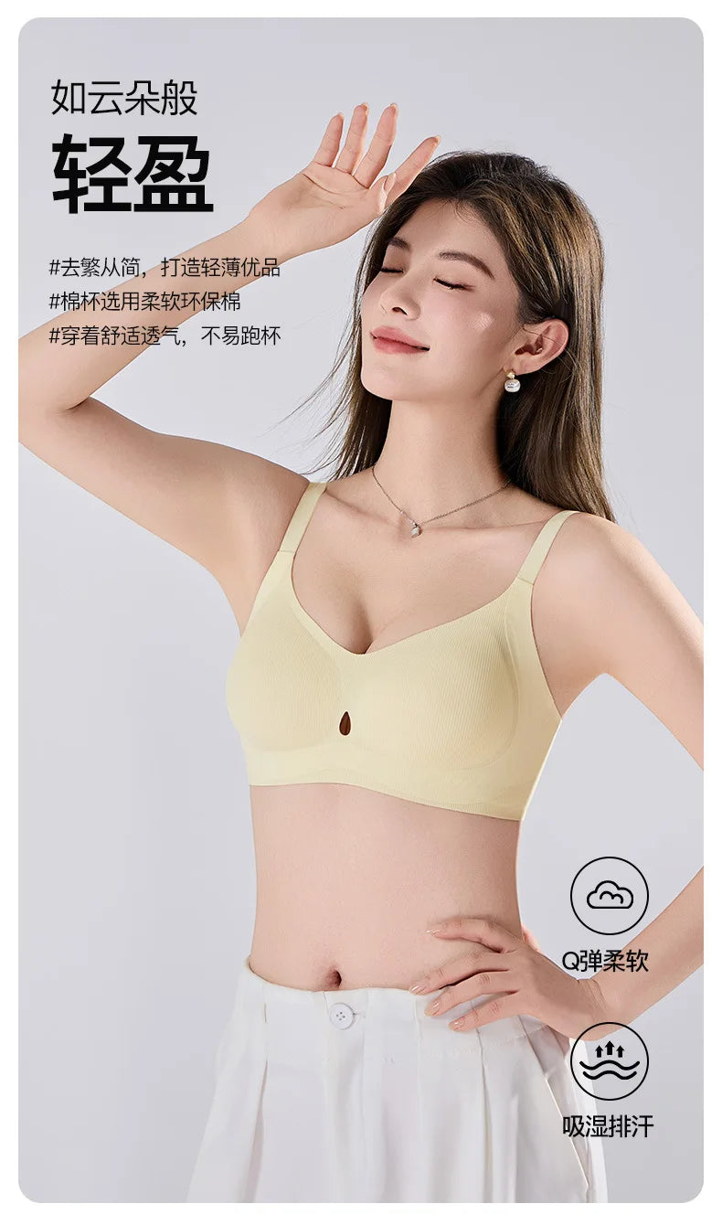 Ribbed Fashion Seamless Bra Without Underwire Skin-Friendly Comfortable Breathable Lift Small Chest Gather Soft Support Bra