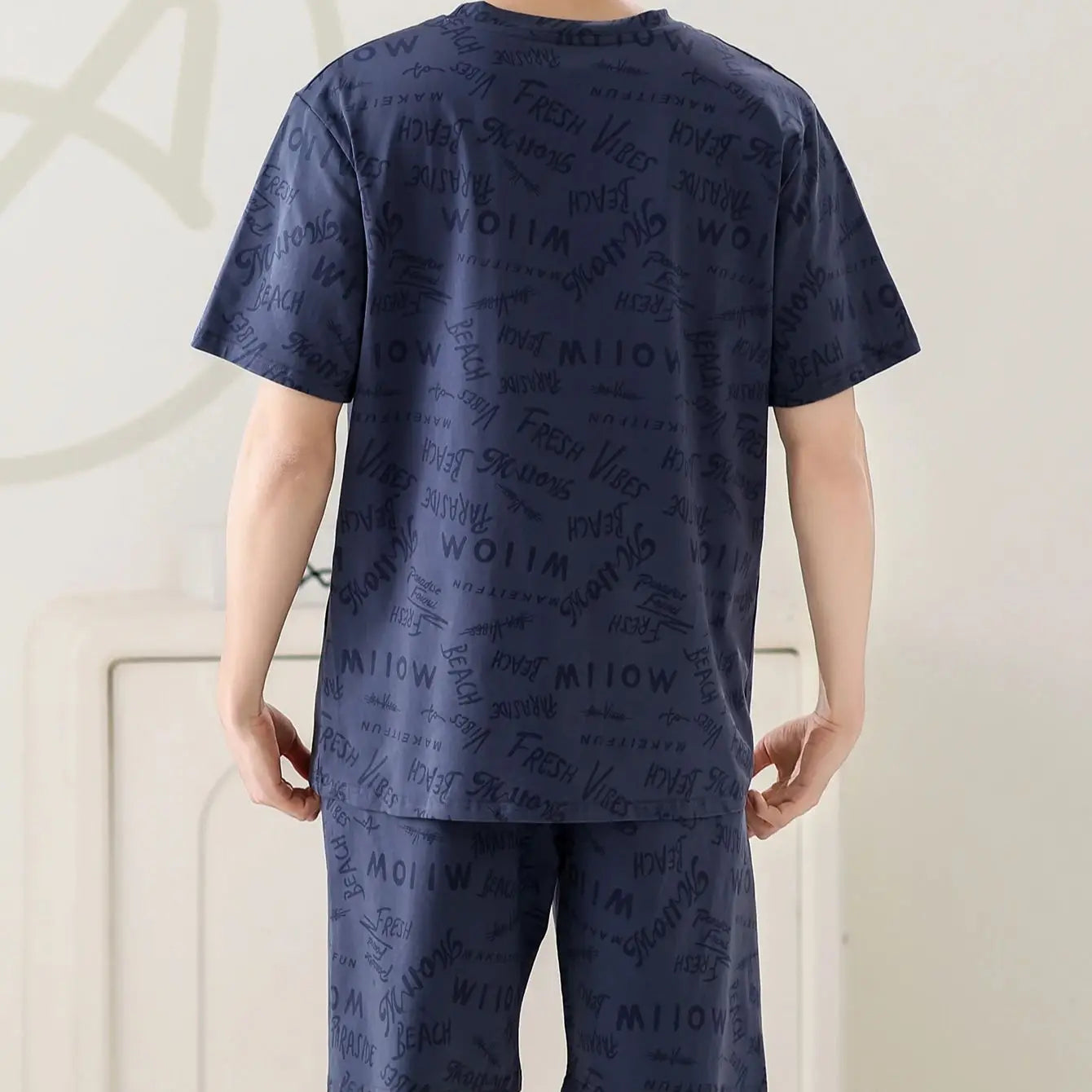 Men's Pajama Set Casual Trendy Basic Style Letter Print Round Neck [T-Shirt] Short-Sleeve Top - Shorts Sleepwear Bottoms Loungewear Set 2-Piece Set Suitable for Outdoor Wear Spring Summer