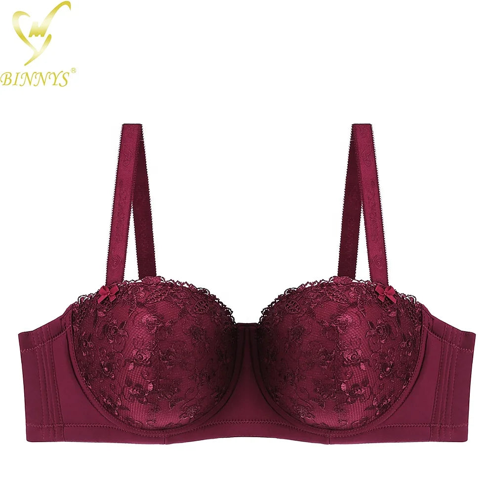 D Cup Women Sexy Bra High Quality Lace Floral Half Cup Plus Sizes Adjusted-straps Underwire Women Bra BINNYS