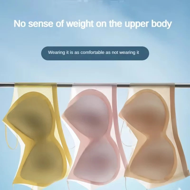 3PCS Ultra-Thin Breathable Ice Silk Bras Women's Seamless Back Halter Vest Wrap Bras Chest Gather Together Light Breathable Tops