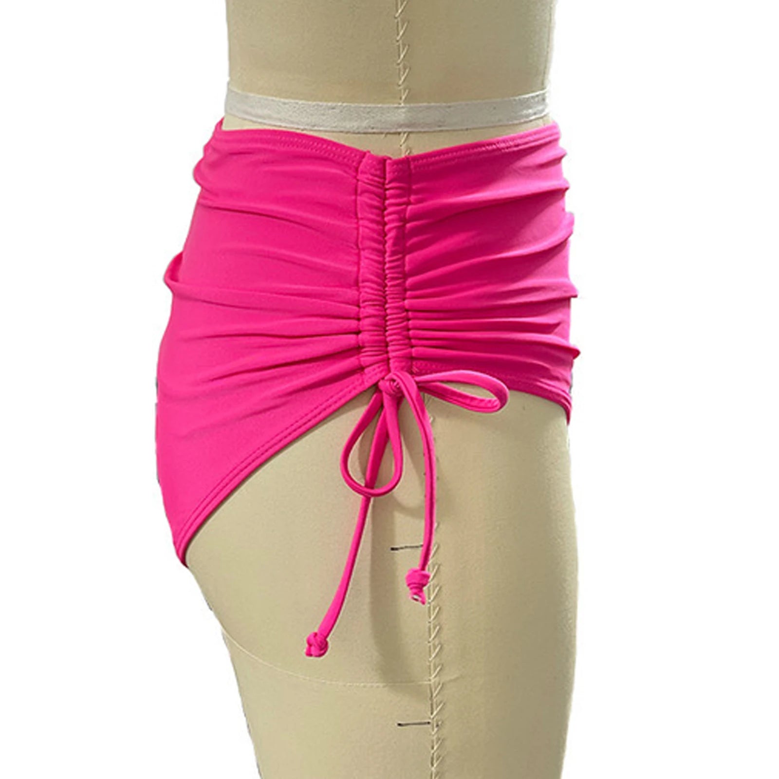 Basic Tight Swimming Bottoms for Female Solid Color High Waist Full Coverage Bikini Split Swimsuit Briefs Beach Drawstring Trunk