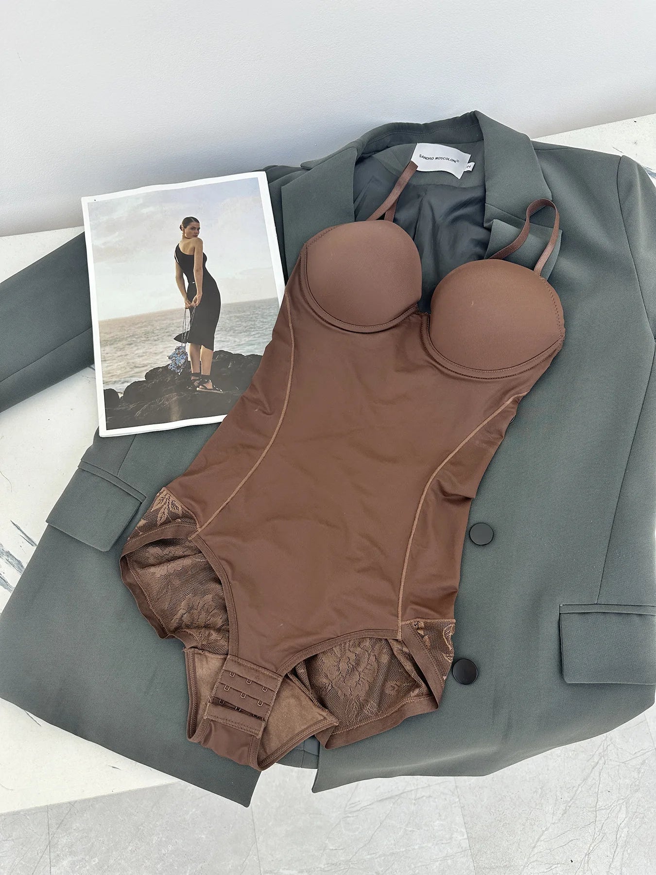 Enhanced Version Postpartum Bodysuit with Bra Lace Seamless Shapewear Full Coverage Control Underbust Bodysuit for Women