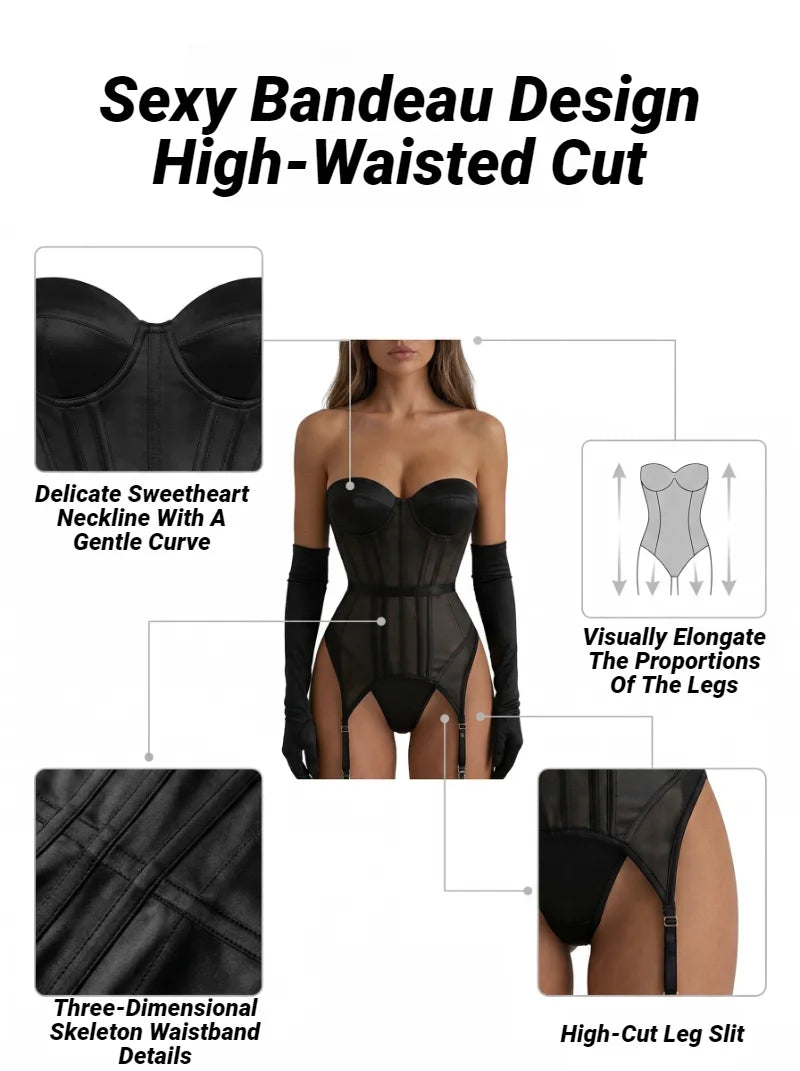 Sexy Lingerie Luxury Brand Bodysuit Backless Tops For Women 3 Piece Lingerie Set With Garter Sexydresses For Women