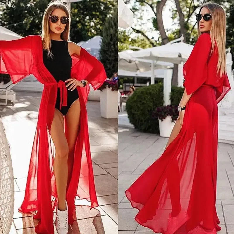 Women See Through Bikini Cover-ups Mesh Short Sleeve Cardigan Beach Dress Summer Sexy Swimwear Cover Ups