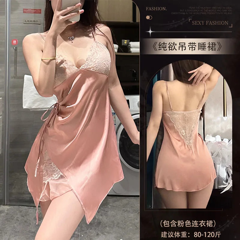 Lingerie In A Pure And Alluring Style, Camisole Nightdress, Home Wear, French Lace Backless Camisole Nightdress Uniform