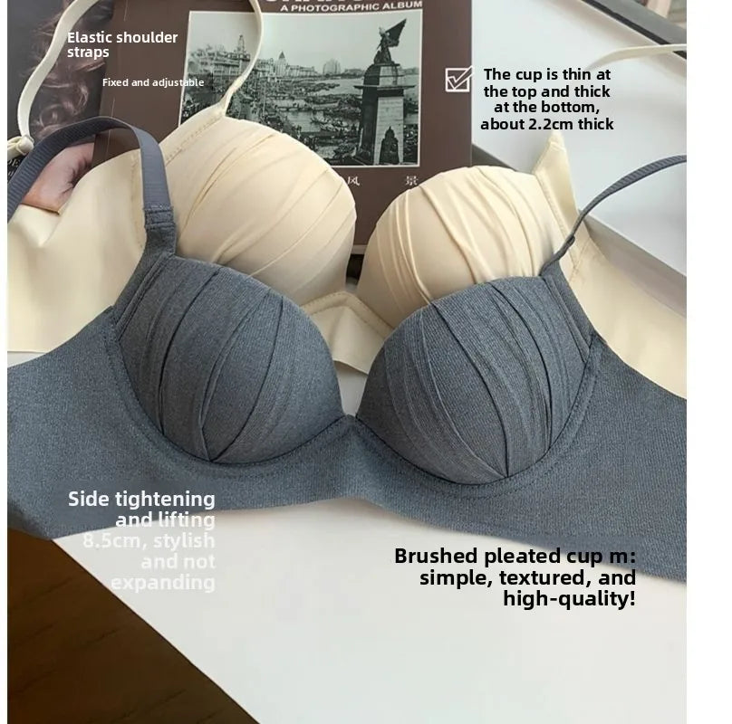 2026 New Pleated Bras Push Up Bra Small Chest No Steel Ring Wirelss Soft Bra Solid Color Sweet Seamless Bra