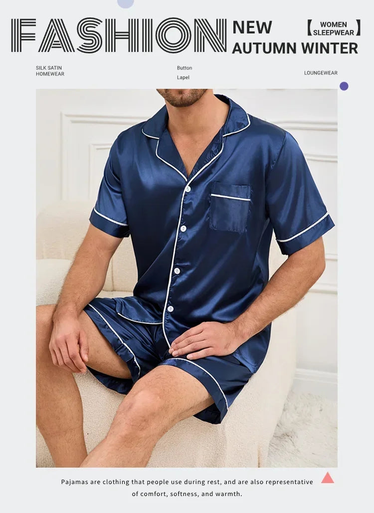 Summer Men's Pajama Sets Short-Sleeve Top with Shorts 2 Piece Set Pajama Pj Sets Comfortable Fit Sleepwear Loungewear Soft Pjs