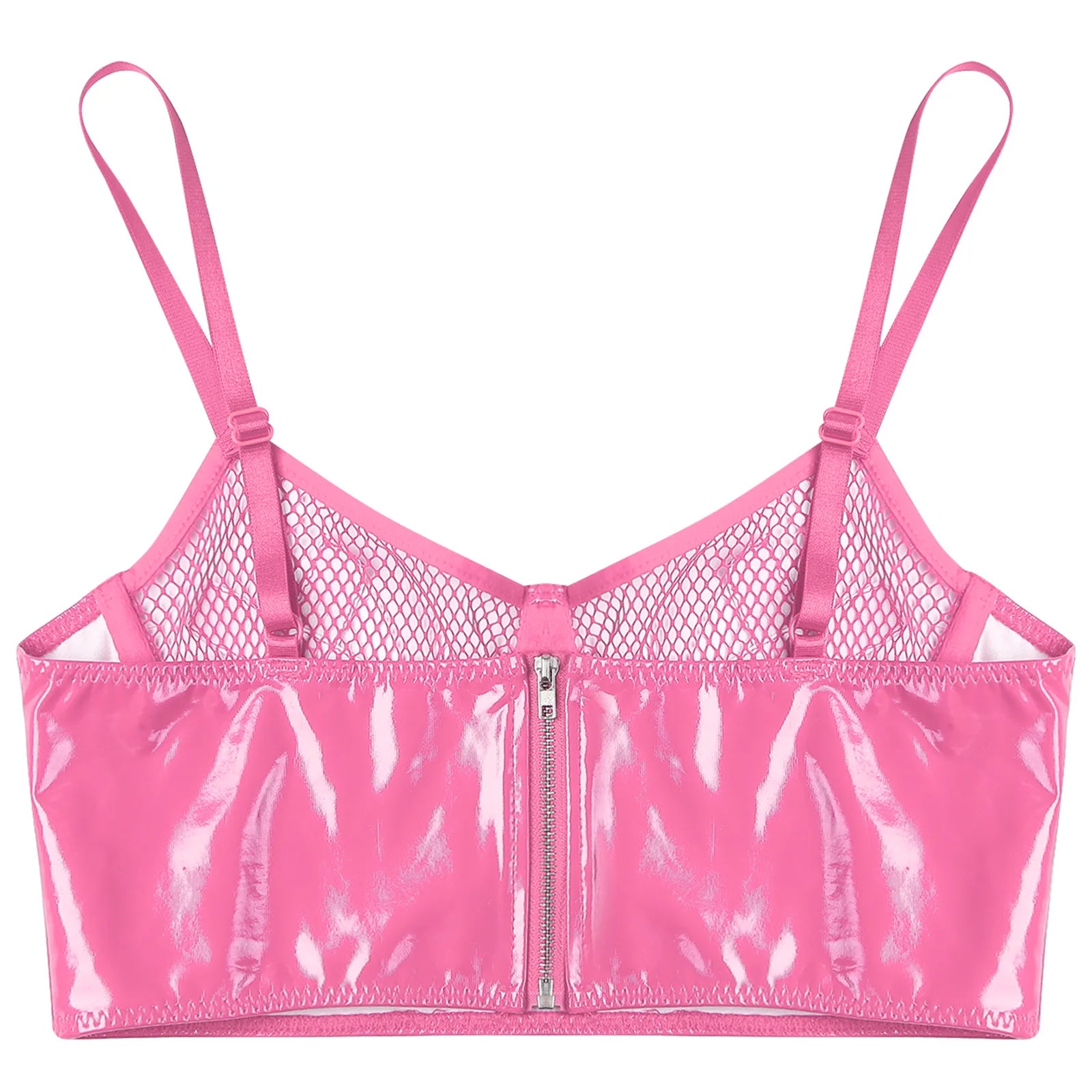 Womens Lingerie Fishnet Mesh Bra Bustier See Through Mesh Underwire Balconette Back Zipper Bras Sexy Push Up Wet Look Crop Top