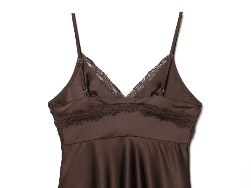 Ladies Silky Satin Slip Dress, Sexy V-Neck Lace Trim Spaghetti Strap Mini Dress, Lightweight for Summer Casual Outings