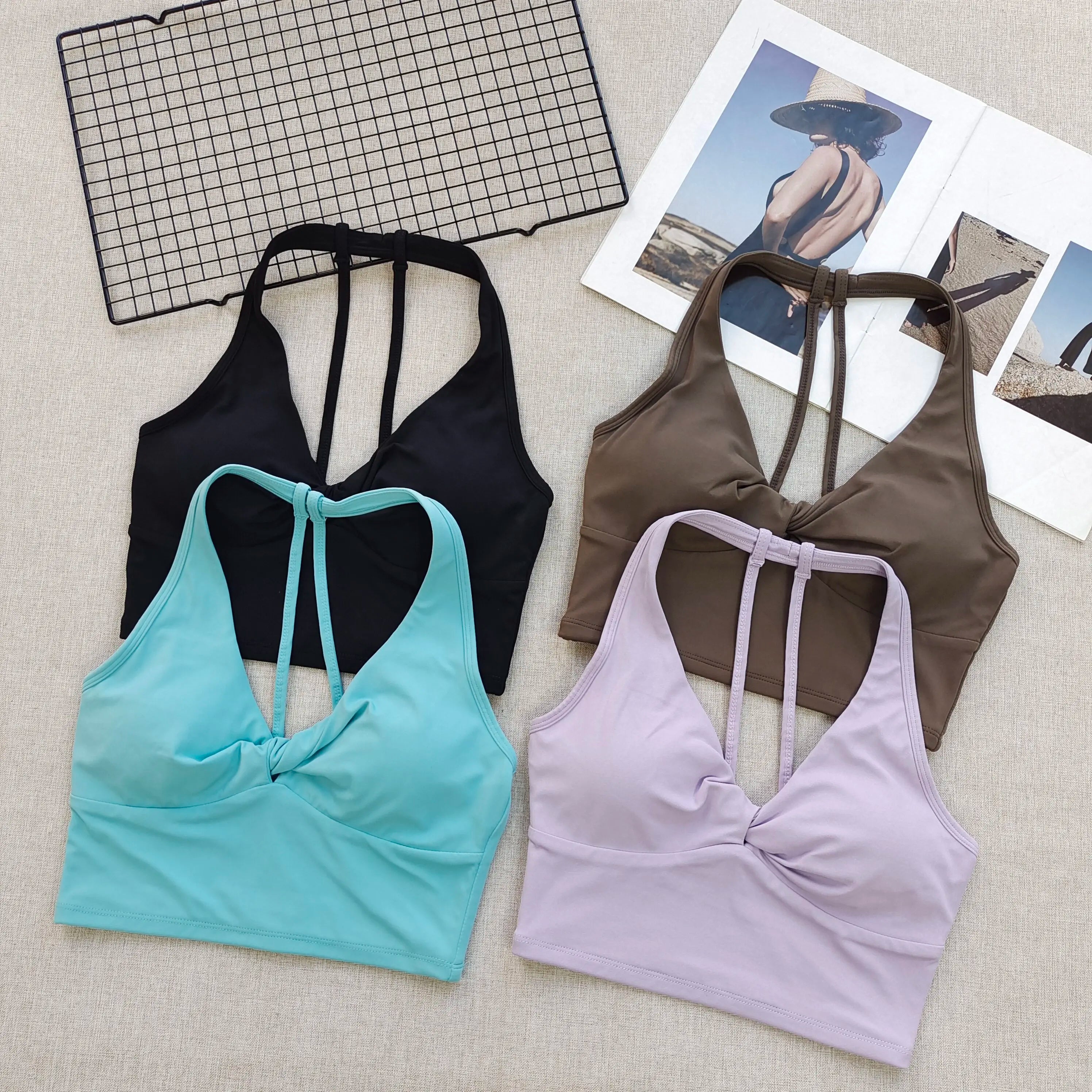 Sports Bra for Women, Fixed and Supportive Twist Design Pilates Yoga Wear, Beautiful Back Running Fitness Training Top