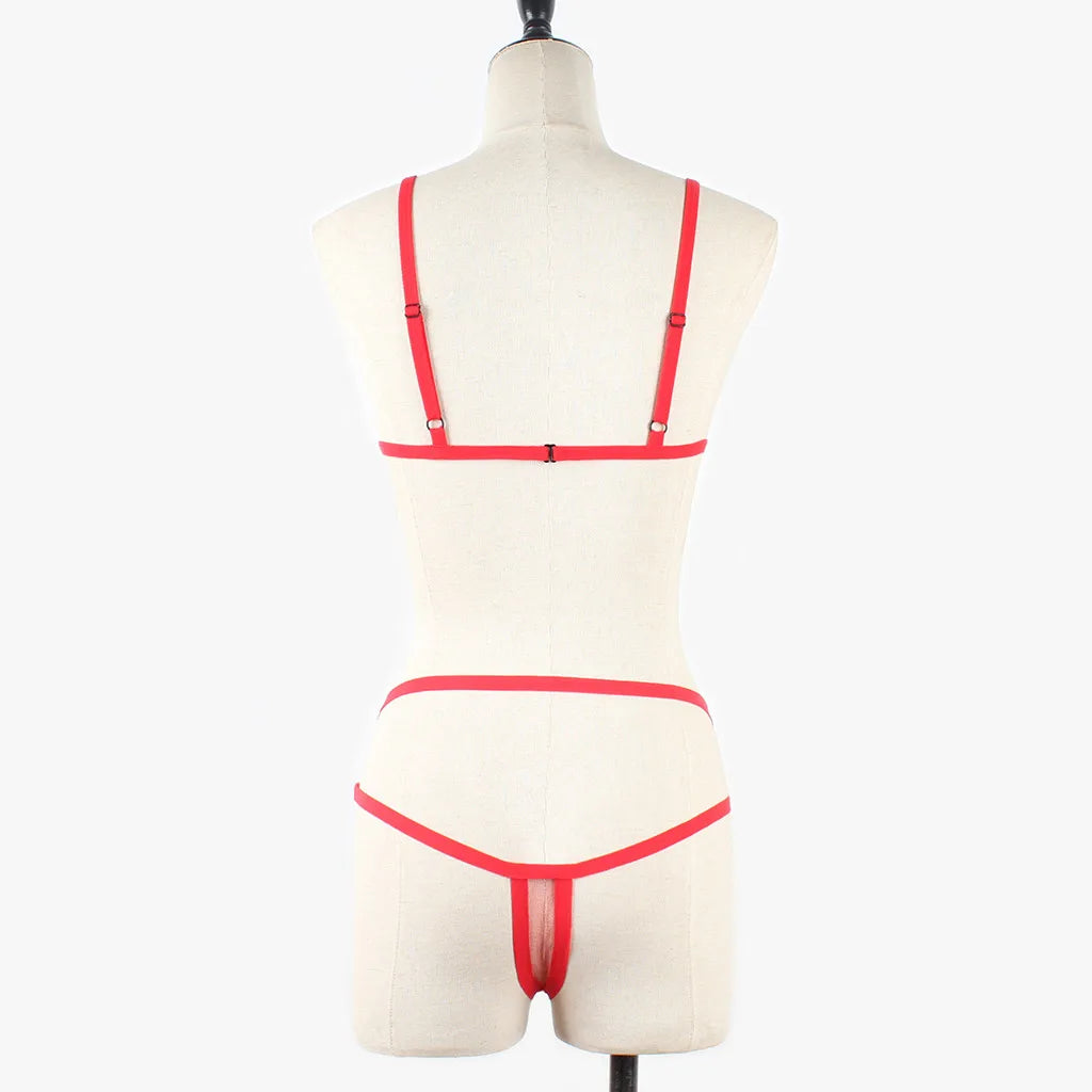 Women Sexy Lingerie Corset Solid Erotic Mesh Transparent Bra Panty Lingerie Underwear Set Lenceria Erotica Mujer Sexi Babydoll