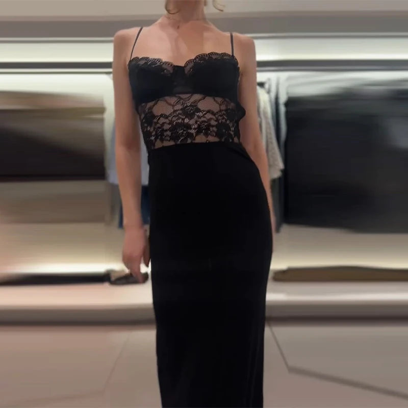 Lace Patchwork Women Slip Dress Sexy Sleeveless Spaghetti Strap See Through Slim Fitting Female Dress Summer Party For Lady 2026