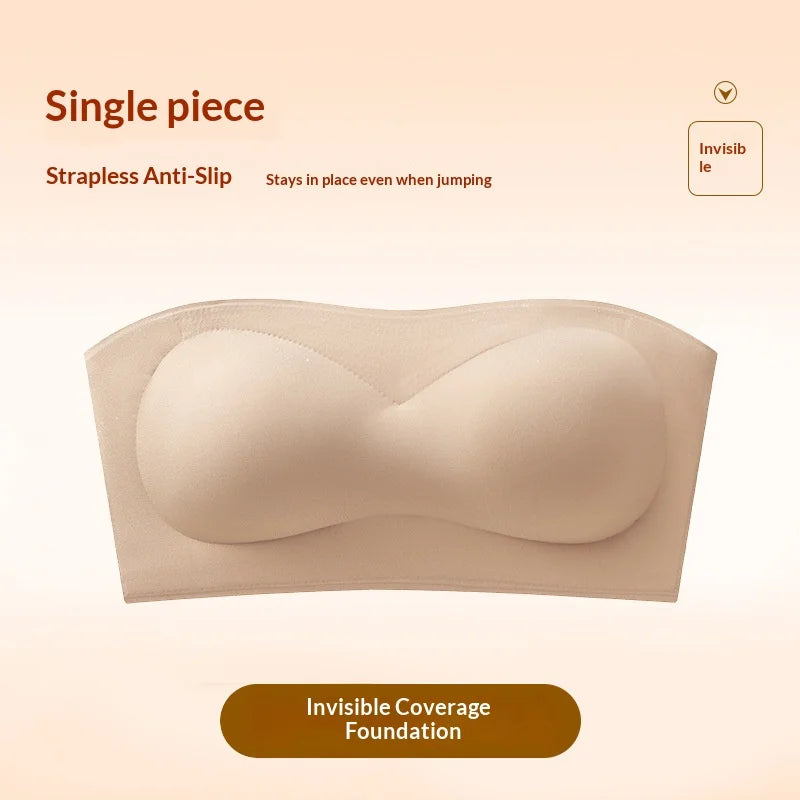 Non Slip Strapless Women's Hot Selling Bra, Small Chest Gathering, Lifting, Invisible and Breathable Liquid Foundation Underwear