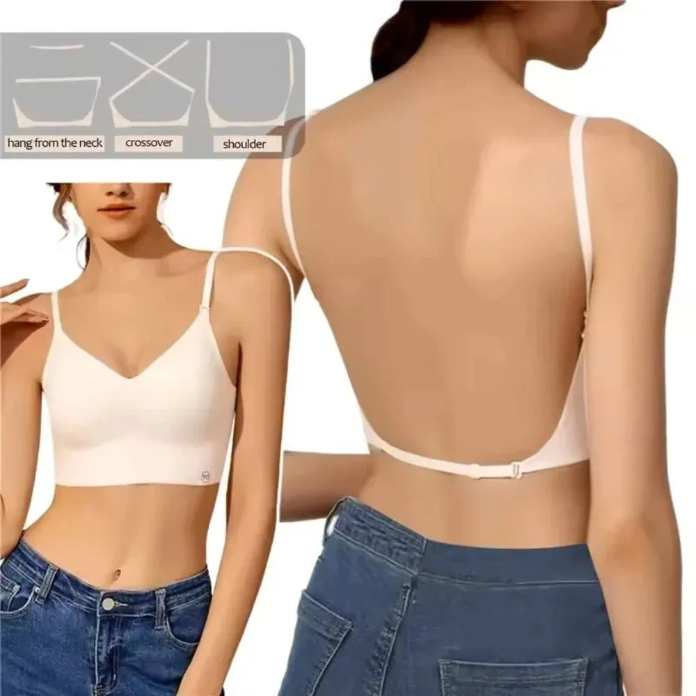 Fashion Nylon Cotton Women's Invisible Bra No Steel Frame Backless U Plunge Bras Breathable Brassiere Women Girls