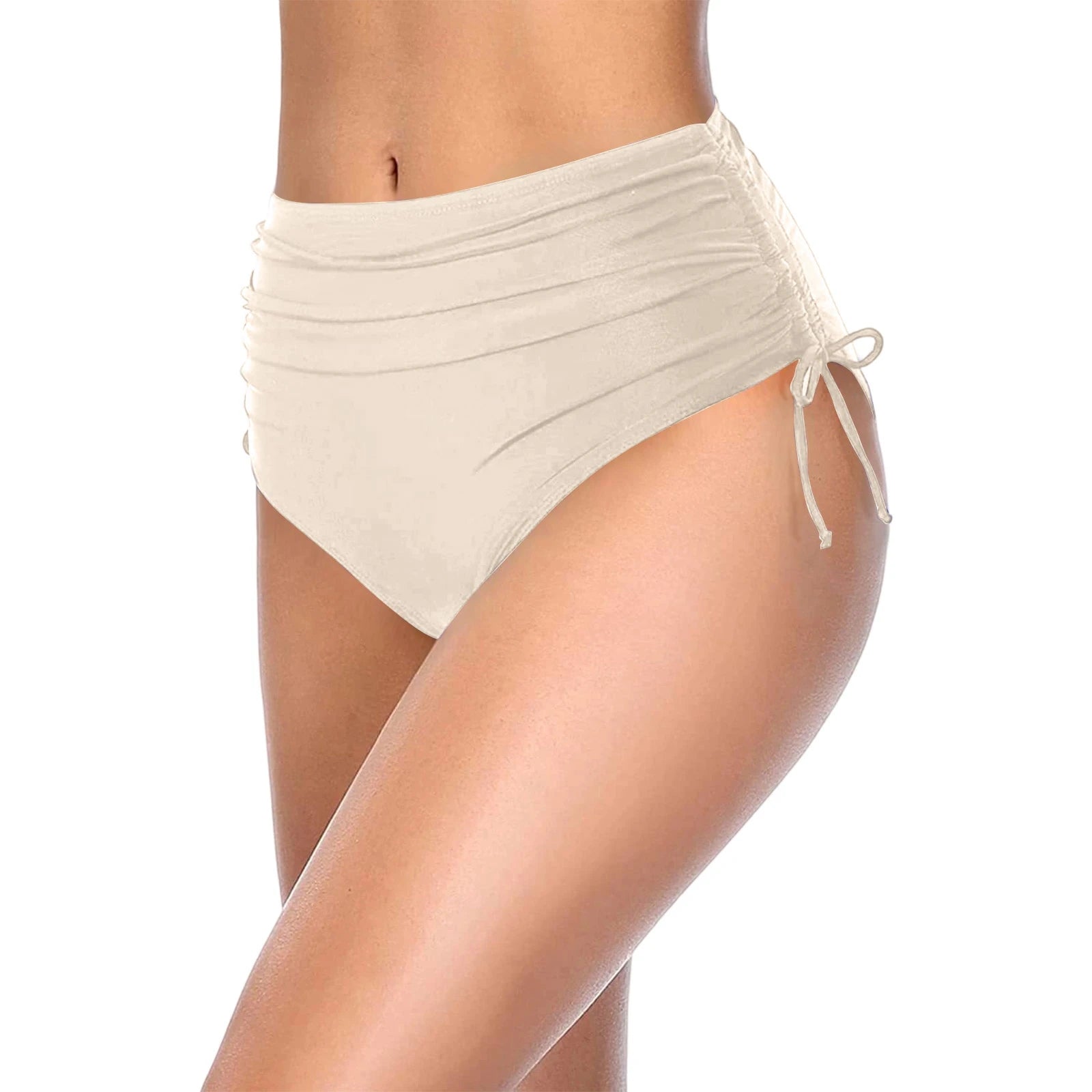Basic Tight Swimming Bottoms for Female Solid Color High Waist Full Coverage Bikini Split Swimsuit Briefs Beach Drawstring Trunk