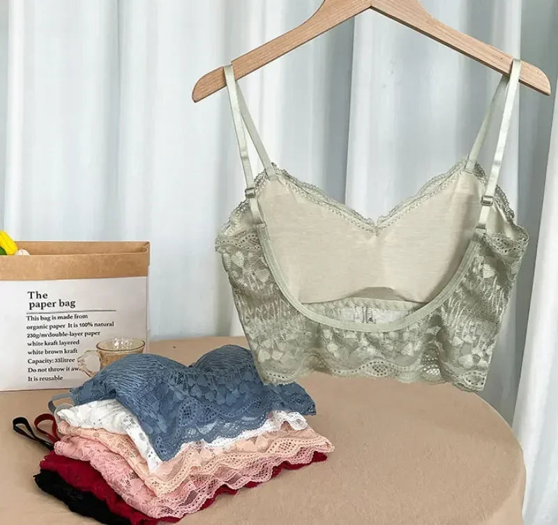 Open Back Bra Lace Bralette U Type Wirefree Boneless Brassiere Floral Women Top Backless Underwear Sexy Bras