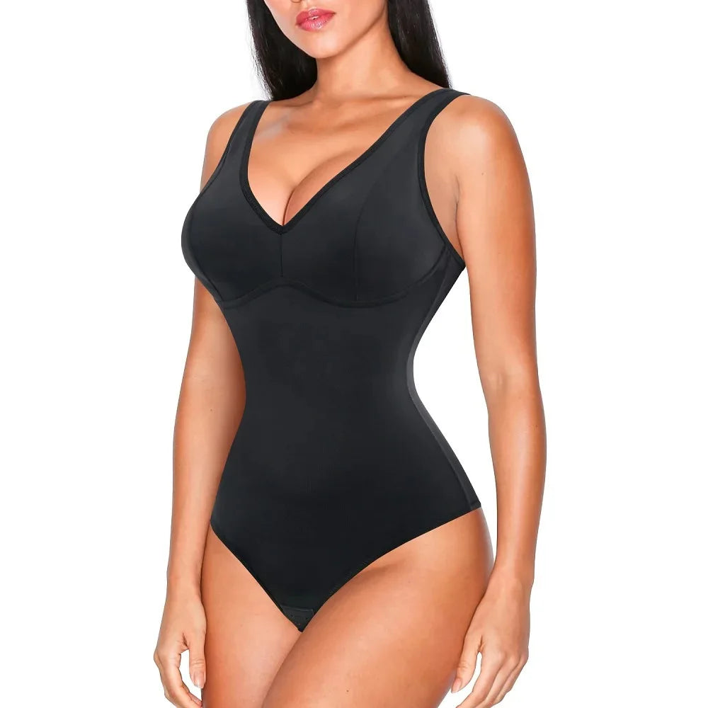 Women Shapewear Bodysuit Shaper Waist Trainer Corset Deep V Neck Slimming Underwear Built-in Bra Camisoles Tops Tummy Control