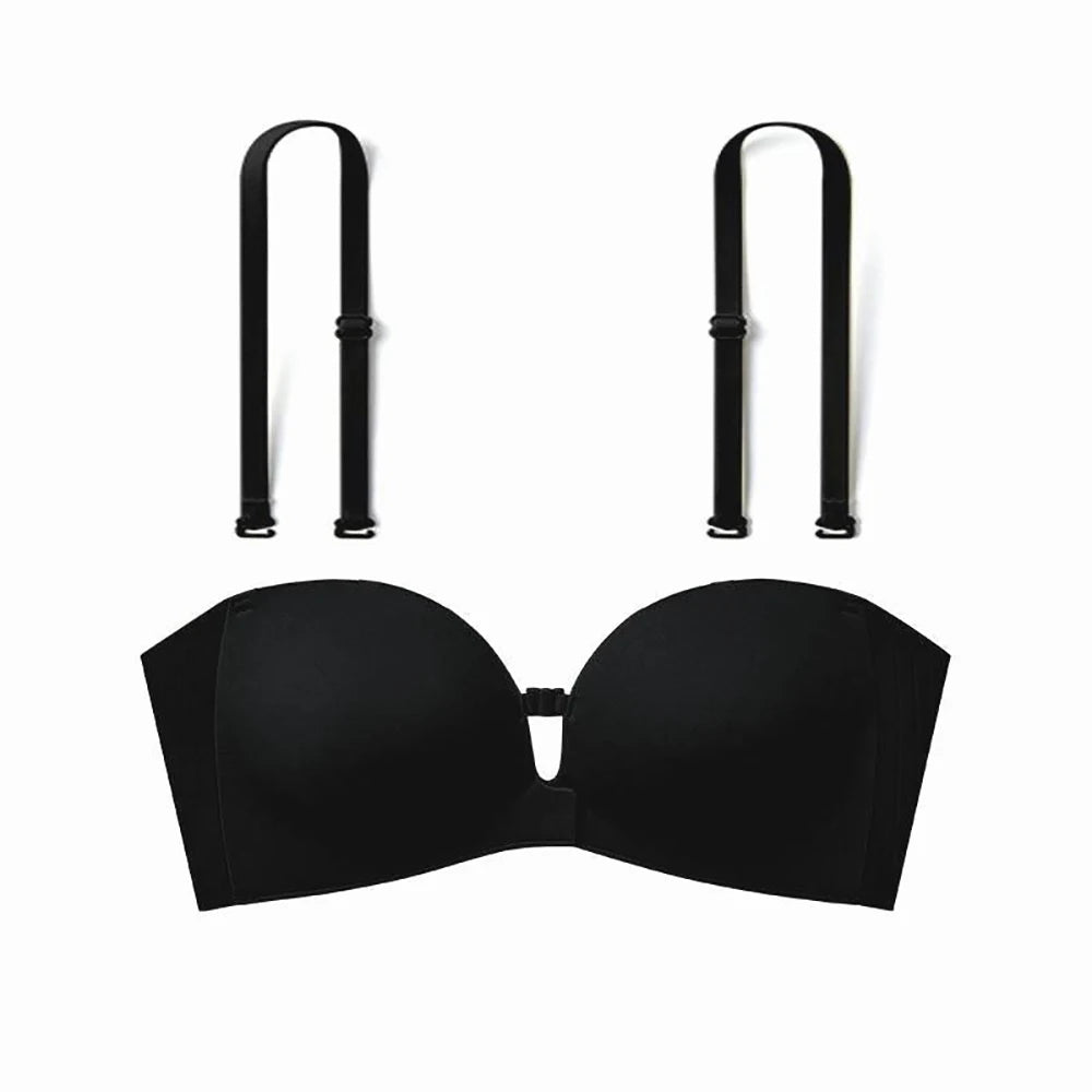 Strapless Front Closure Bra Padded Push Up Lift Bra Non Slip Grip Wireless Supportive Seamless Tube Jelly Bra Add Cup Underwear