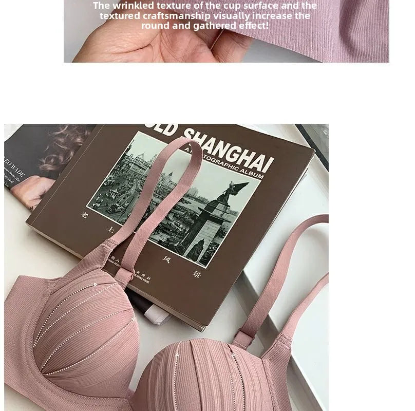 2026 New Pleated Bras Push Up Bra Small Chest No Steel Ring Wirelss Soft Bra Solid Color Sweet Seamless Bra
