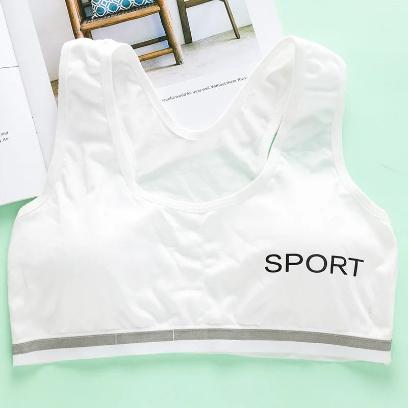 Adolescent Girl Sports Bra Breathable Lightweight Sponge Pad Wide Shoulder Strap Vest Solid Color Simple and Comfortable Bra