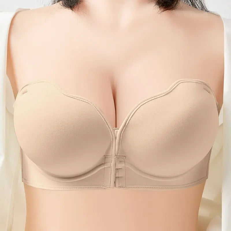 Strapless Push Up Bra 12cm Padding & Front Closure | No-Slip Grip, Hand-like Support Cups, Ultimate Lift & Shape