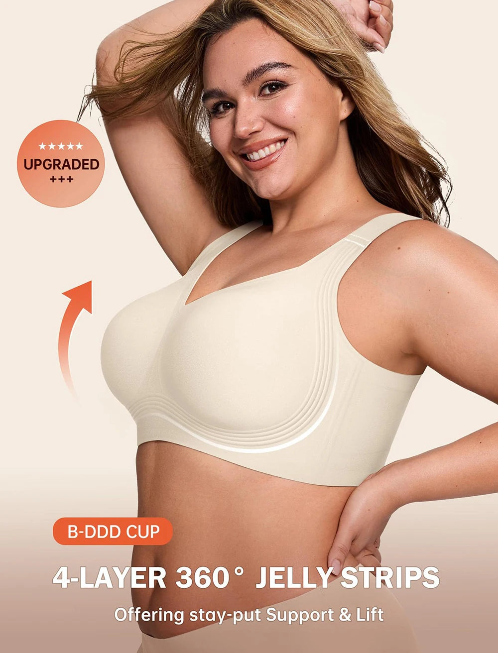 Smoothing Back Bra Supportive Wireless Push Up Bras Full Coverage No Underwire Seamless Bra Plus Size for Elder Women