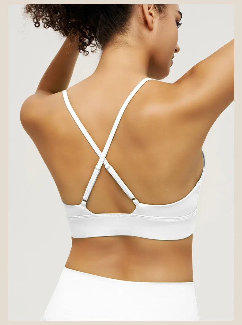 YOGA Bra for Women Naked Feeling Strappy Padded Sports Bras Fitness Workout Top Criss Cross Back Yoga Sports Bras No Steel Ring
