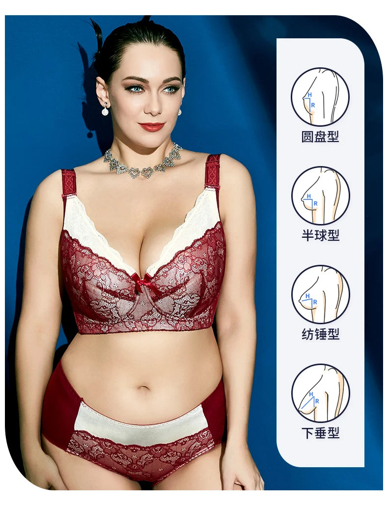 Lace Bra Women's Full Coverage Lightly Padded Underwire Balconette 34 36 38 40 42 44 46 B C D E F G H I J
