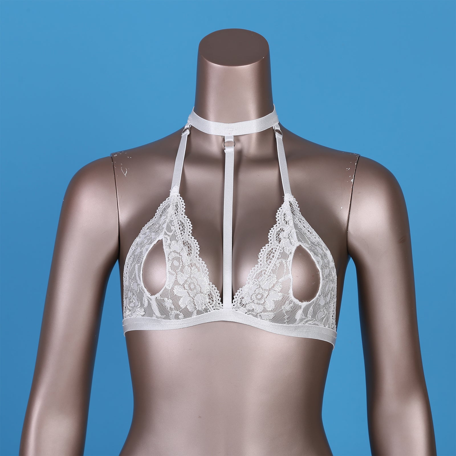Women Hot Sexy Bras See-through Lace Unlined Wireless Bra Tops Female Halter Neck Strappy Hollow Out Nipples Lingerie Brassiere
