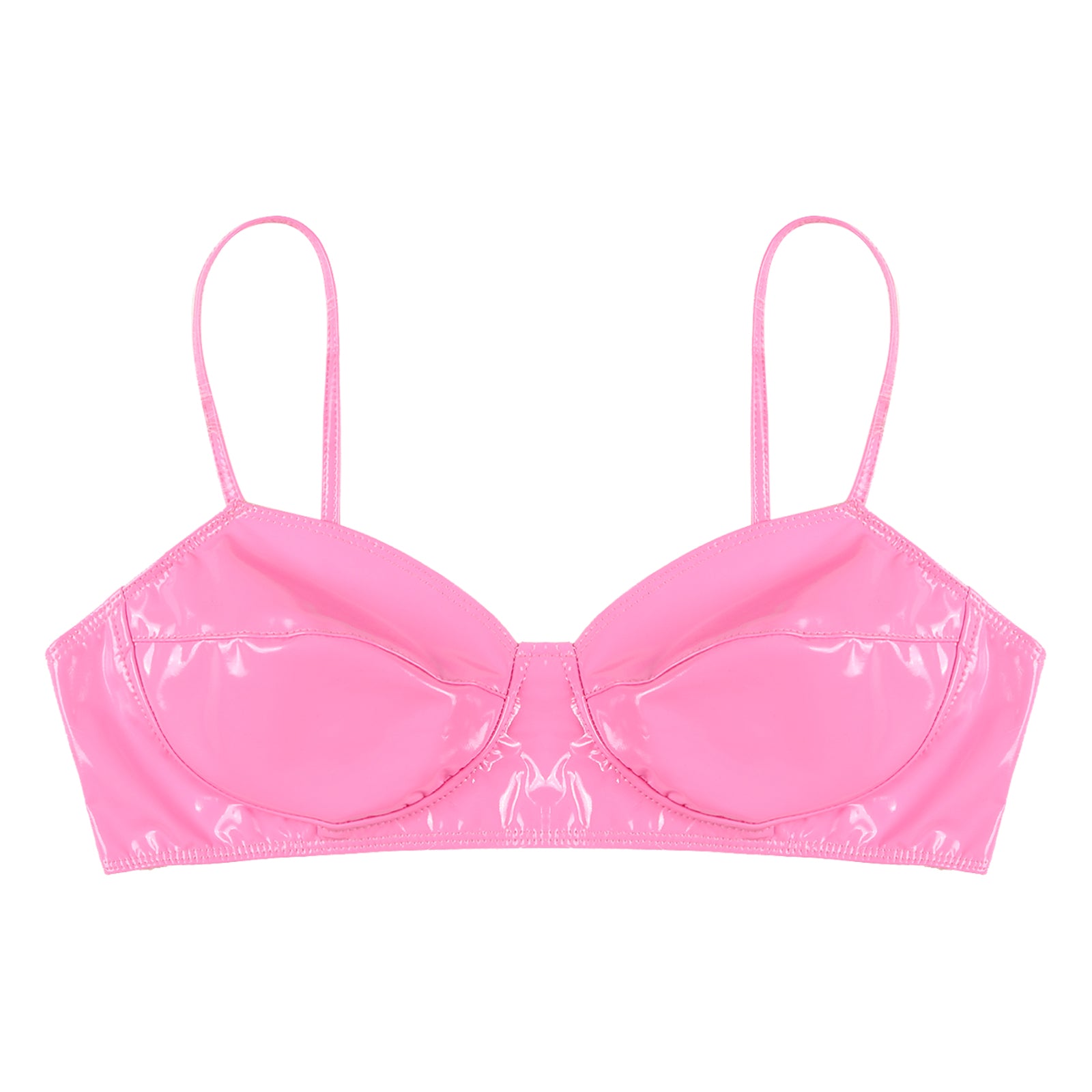 Women Bras Tops Wet Look Faux Leather Bra Top Sexy Lingerie Wire Free No Pad Bralette Underwear Femme Womans Intimates
