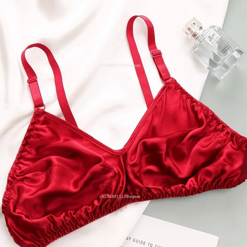 Women Satin Silk Bra Ultra-Thin Breathable Wireless Underwear Female Sexy Lingerie Top Push Up Brassiere Unlined Bra New 2025