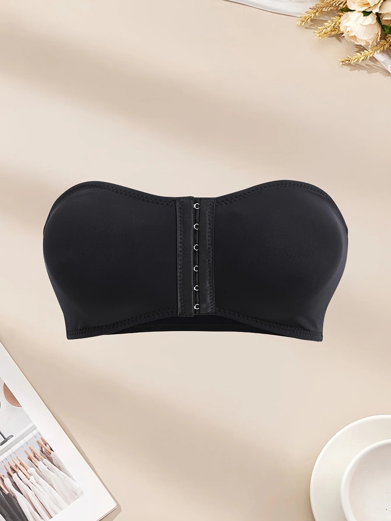 women's bra gathered together sexy thin bra front button chest tie strapless bra