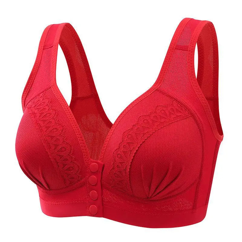 Gather Breathable Comfortable Breast-free Underwire Middle-aged Mom Bra With Large Size Front Buttons Nursing Underwear