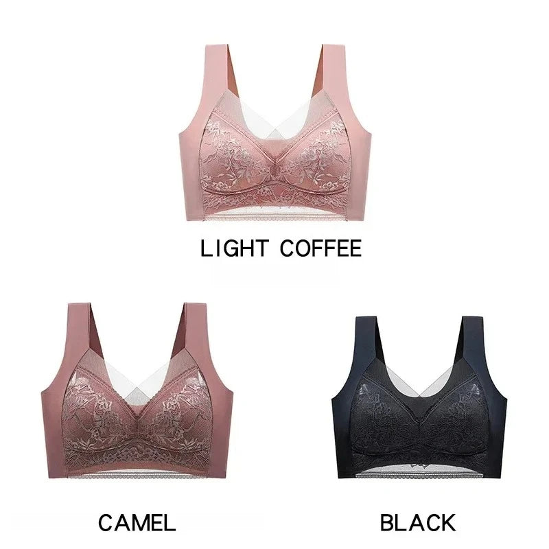 3 Pcs Women's Push Up Bralette Wireless Bras - 5cm Natural Lift, Seamless Lace Plus Size (L-6XL), No Underwire Comfort
