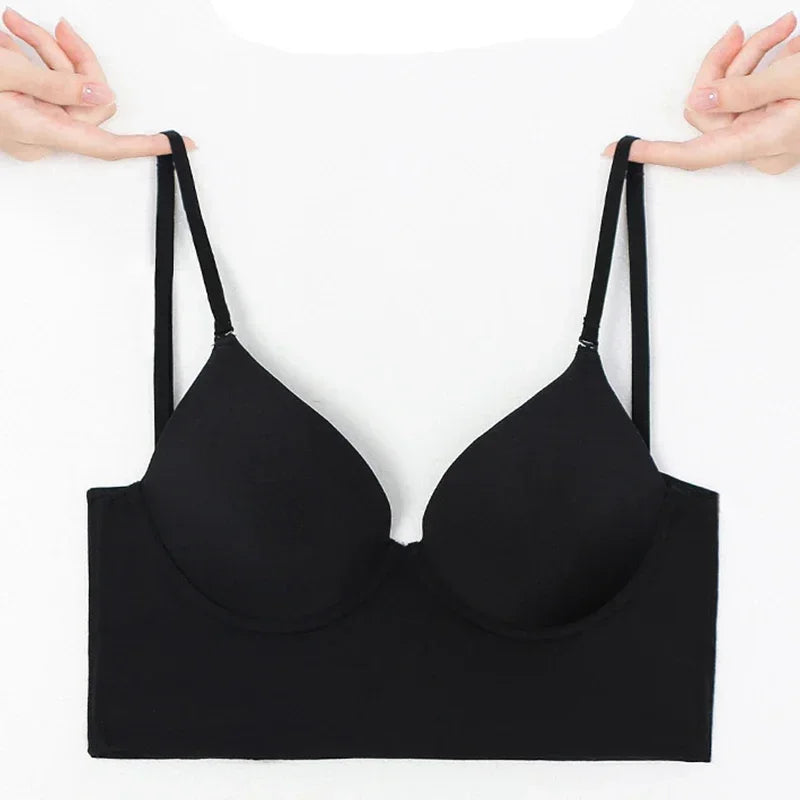 Invisible Lift Up Bra Backless Women Summer Bras Low Cut Sexy Plunge Brassiere Open Back Underwear Seamless Deep U Lingerie