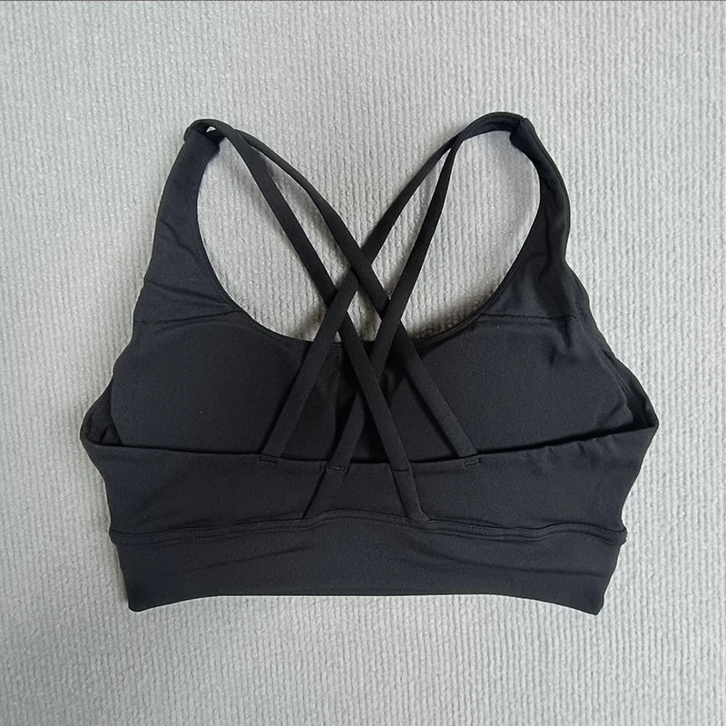 Yoga sports bra Solid color women's Bras Soft cross back sports bra fitness exercise tight fitting training  jogging sports bras