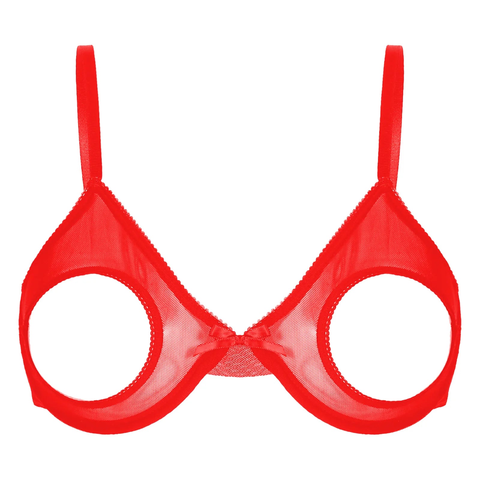 Women's Sheer Mesh Hollow Out Open Nipples Underwired Bra Tops Unlined Bralette Sexy Brassiere Balconette Underwear
