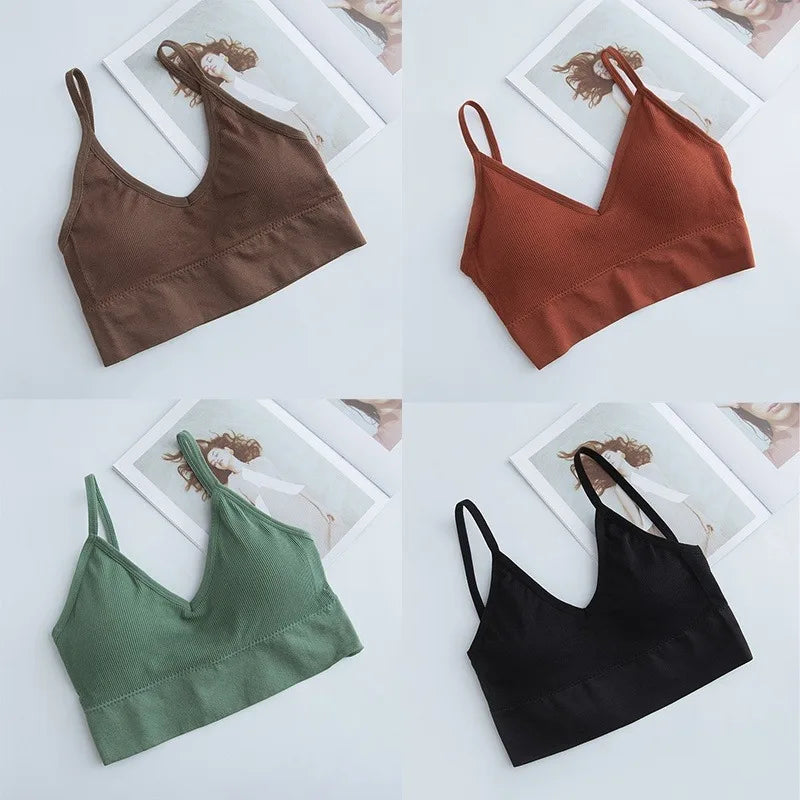 4 Pcs Women's Comfortable Wire-Free Bras Comfortable Seamless Wireless Stretch Sports Bra Yoga Bras with Removable Bra Pads