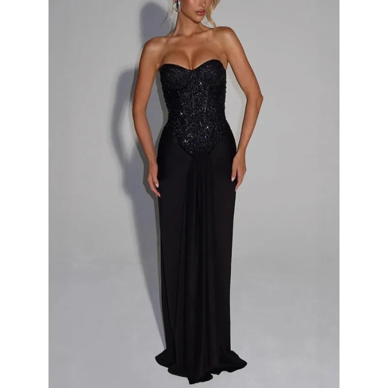 Sexy Women Sequins Party Wedding Dress Elegant Off Shoulder Slim Lace Graduation Ceremoney Mermaid Bodycon Corset Long Dress