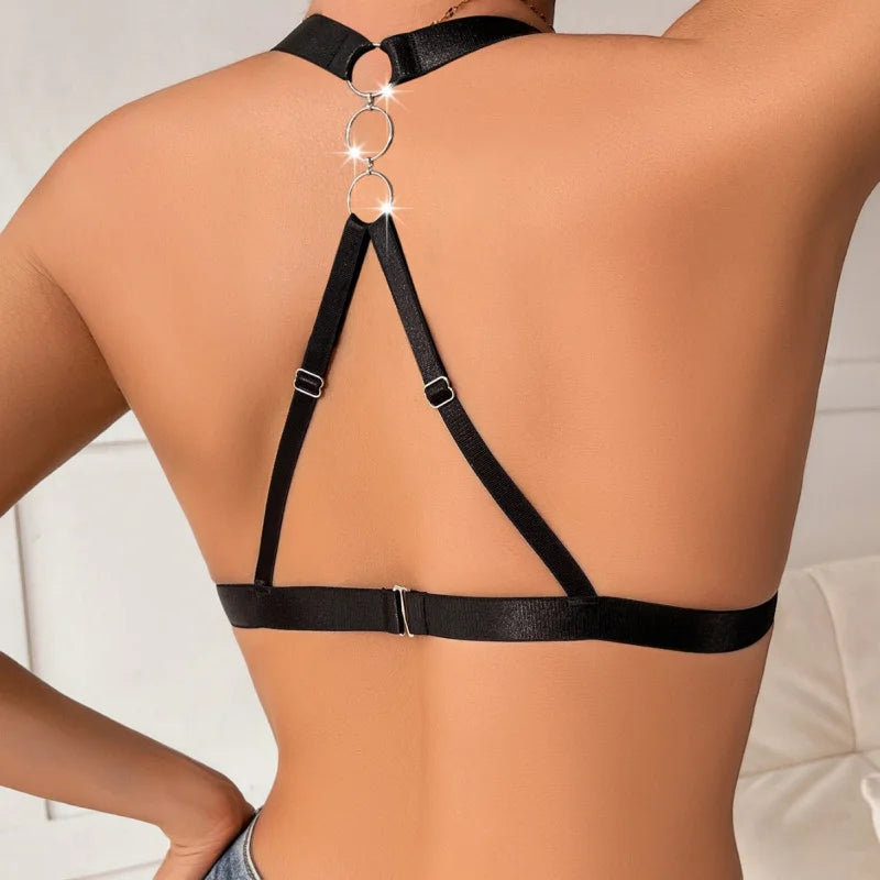 Women's Leather Backless Bra - Sexy Comfortable No Padding Erotic Lingerie Female Underwear Brassiere