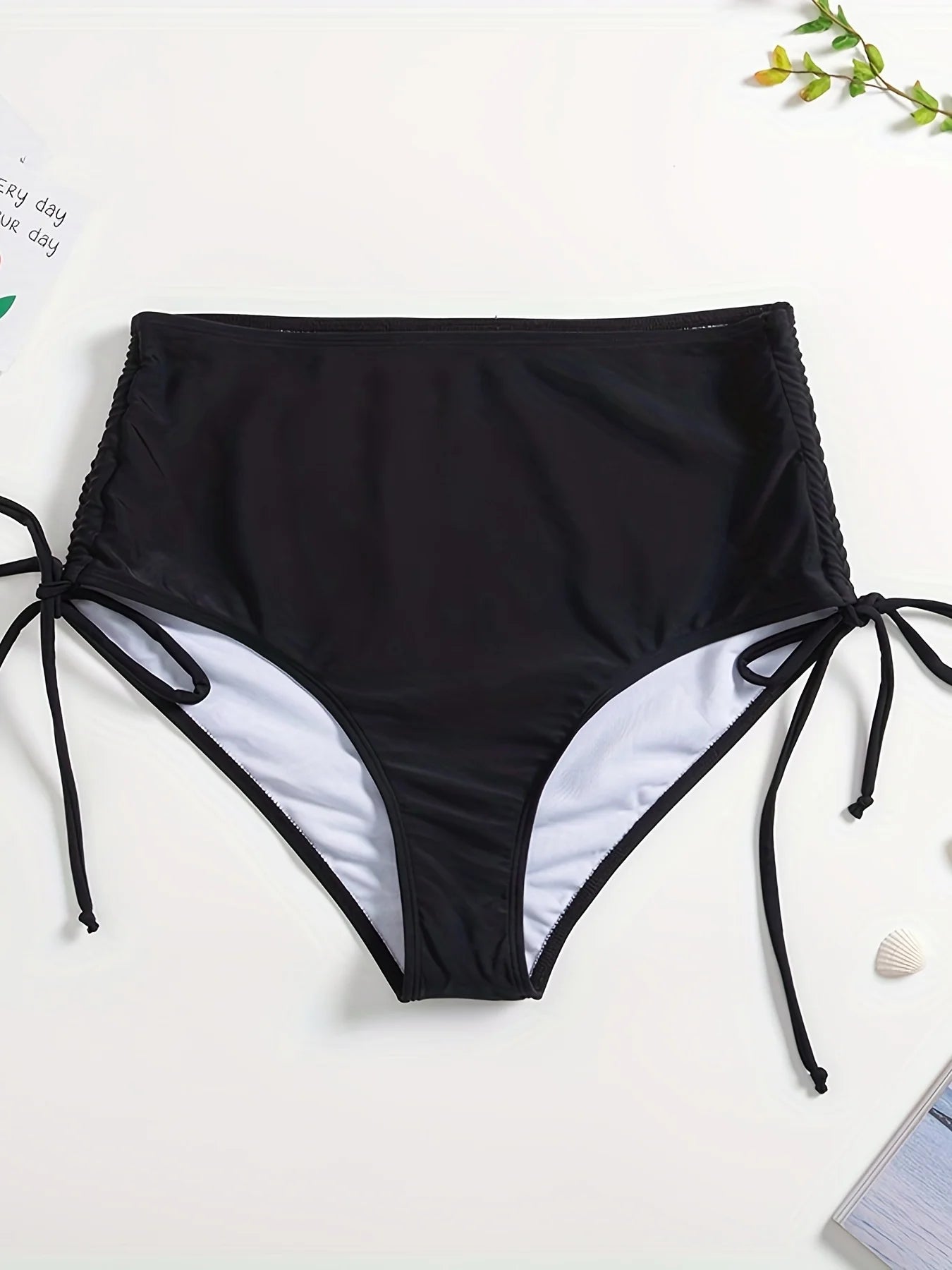 Black High-Waisted Bikini Bottoms for Women, Triangle Tie, Adjustable, Sexy, Slimming, Anti-Exposure Swim Trunks