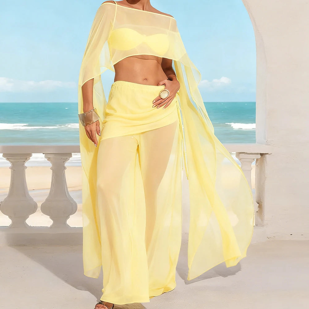 Women Summer Sexy See Through Swimsuits Cover-ups Fashion Solid Asymmetrical Bikini Beach Cover Ups Beach Tunics Tops
