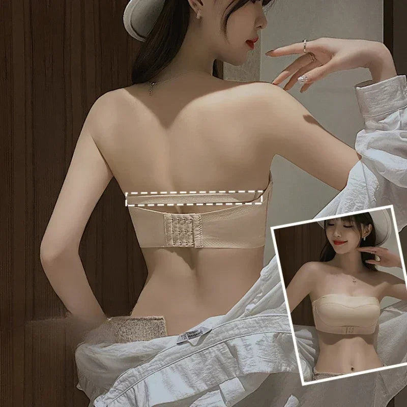 Strapless Women's Underwear Non-slip Gathered Small Chest Tube Top Beautiful Back Invisible Anti-light Wedding Women's Bra